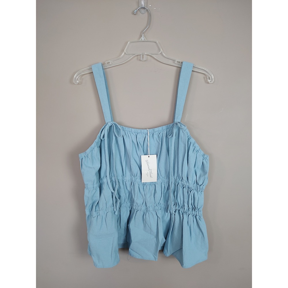 Universal Thread‎ Womens XL Light Blue Smocked Cotton Camisole Tank Top NWT